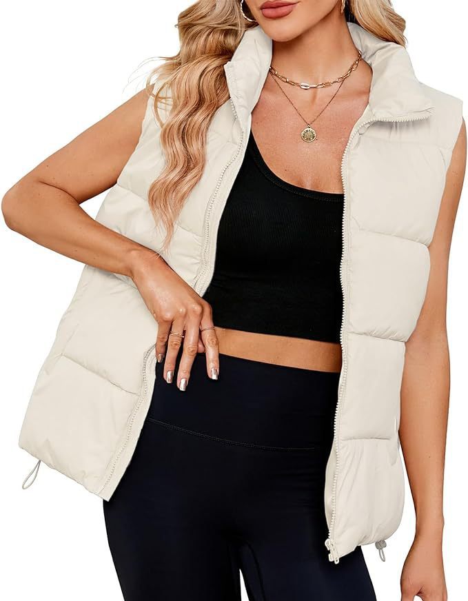 Gilet sans manches en coton rembourré thermique à col montant pour femme