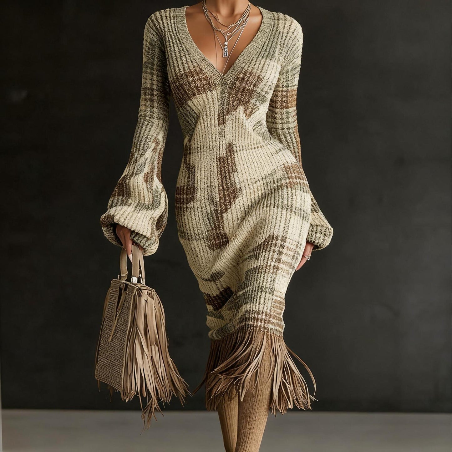 Womens Knitted Effect Sweater Dress