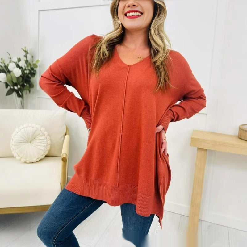 Pull ample à manches longues pour femme, design cousu sur le devant