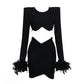 Women's Open-back Feather Long-sleeved Dress