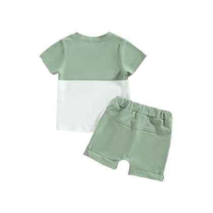 Solid Color Stitching Short Sleeve Suit
