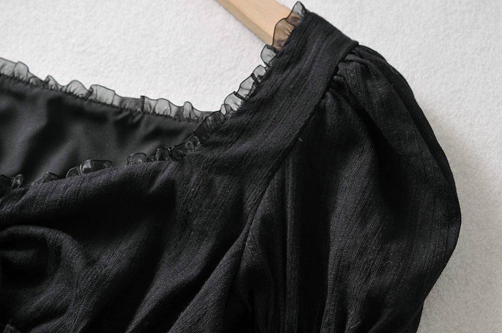 New Style Square Collar Lace Lantern Sleeve Short Shirt
