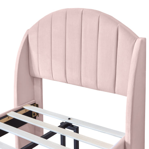 Upholstered Bed,Single Bed-3ft 90x190cm ,with Slatted Frame And Headboard, Youth Bed, Wooden Slatted Support, Easy Assembly, Velvet, Pink