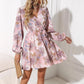 V-neck Lace-up Floral Print Women's Dress