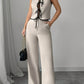 Shirt With Bow Tie Beige Wide Leg Pants Suit