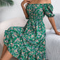 Robe à volants et col carré fleuri pour femme