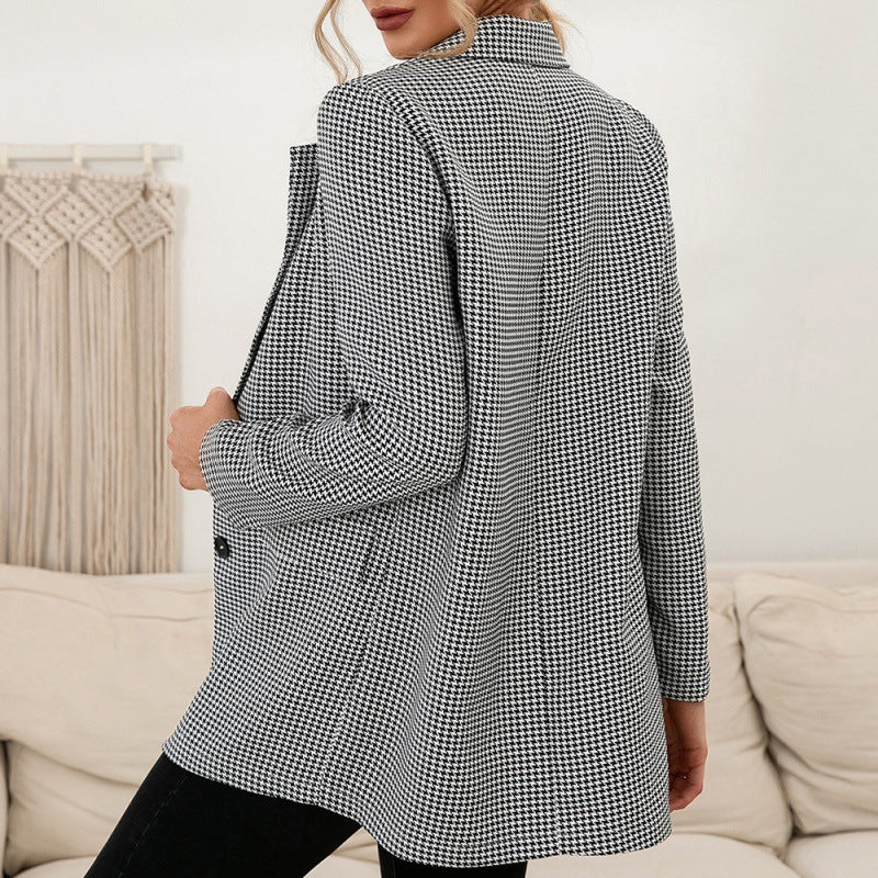European And American Single Breasted Houndstooth Plaid Casual Suit Top