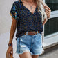 European American Summer New Casual National Style Printed V-neck Short Sleeve Loose Shirt
