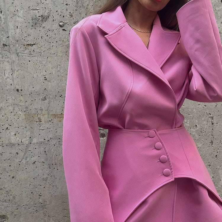Solid Color Long Sleeve Suit Coat Waist Seal Suit