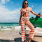 Solid Color Split Beach Suit Mesh