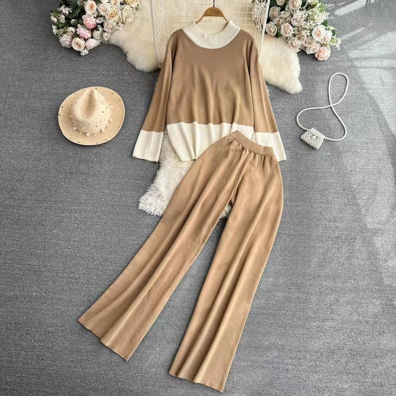 Fashion Women's Long-sleeved Top High Waist Slimming Wide-leg Pants Suit
