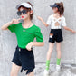 Girls Summer Personalized Back Hollow Short-sleeved Shorts Suit