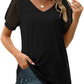 Women's T-shirt Solid Color V-neck Simple Mesh Bubble Sleeve