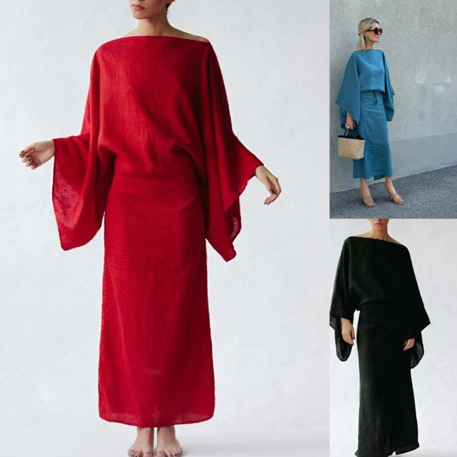 European And American Leisure Cotton And Linen Collar Dress
