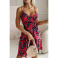 Robe d'été courte plissée à col en V et bretelles à imprimé floral pour femme