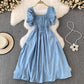 Bubblesleeve Squareneck Waistcinching Dress