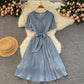 Fashionable Waist-cinching Tie-front Slimming Solid-color Minimalist Dress
