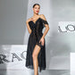 Multi-color Mesh Sequin Off-the-shoulder V-neck Split Dress