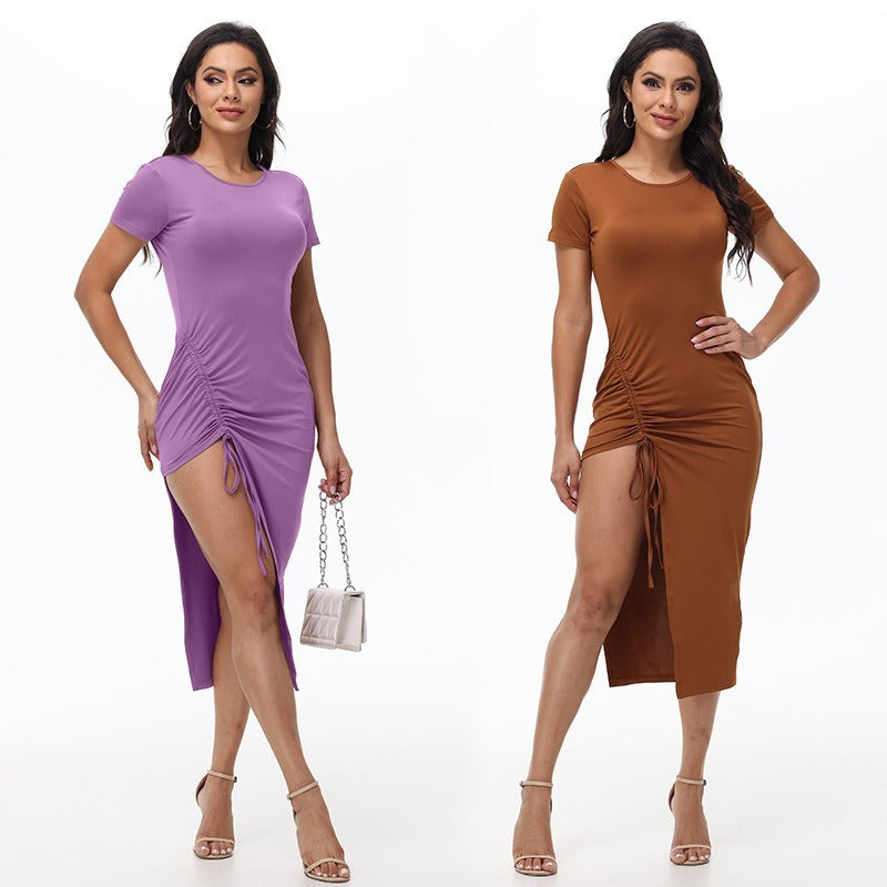 Robe mi-longue à fente irrégulière pour femme