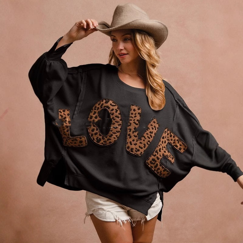 Pull ample et décontracté avec broderies et lettres pour femme