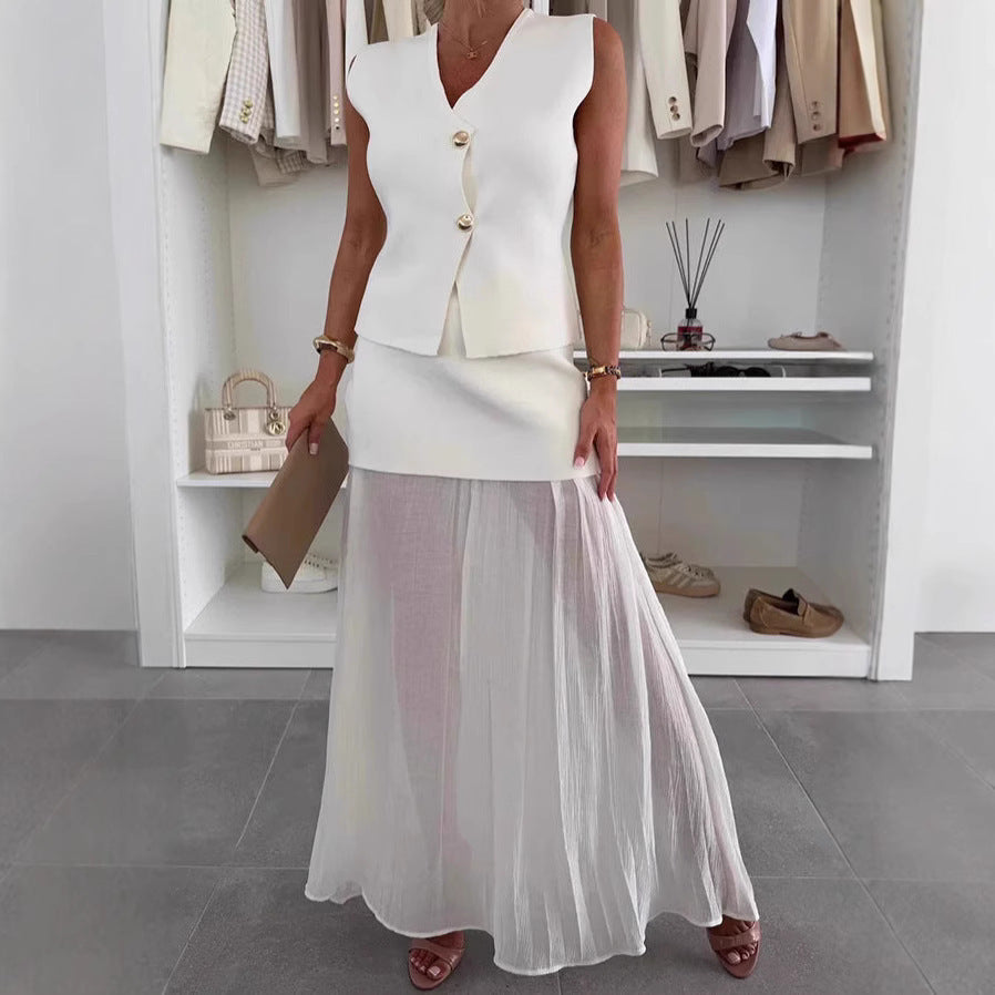 Women's Elegant Slim Knit Vest Top Suit
