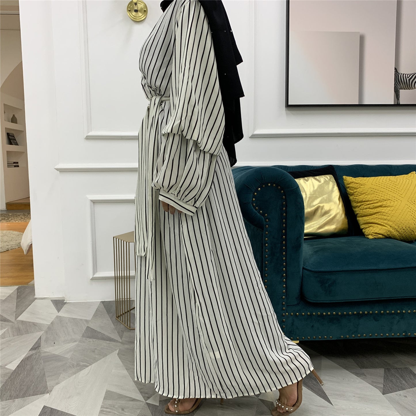 Muslim Fashion Large Women's Heap Sleeves Slim Fit Dress