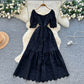 Women's French Retro A-Line Hollow-out Short-Sleeve Dress