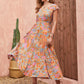 High Waist V-neck Printed Elastic Waist Dress For Women