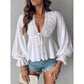 Bow Lace V-neck Long Sleeve Top