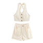 European And American Trends Style Sleeveless Halter Strap Top Design Short Two-piece Set