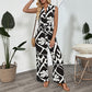 Womens Casual Waist-Cinched Sleeveless Printed V-Neck Jumpsuit
