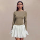 Fashion Color-block Round Neck Trumpet Sleeve Dress For Women