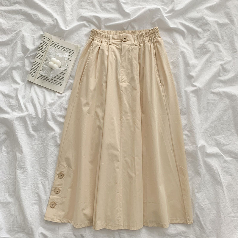 Skirt temperament versatile women"s summer new Korean minority design solid color fashion A-line skirt