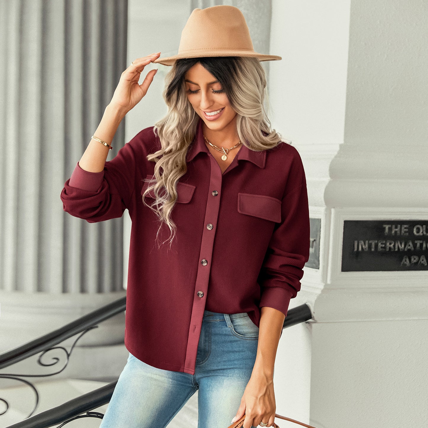 Women's Waffle Top Knit Shirt