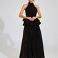 Flowy Ruffled Wedding Dress With A Halter Neckline