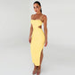 Backless Ruffle Hip Side Slit Long Dress