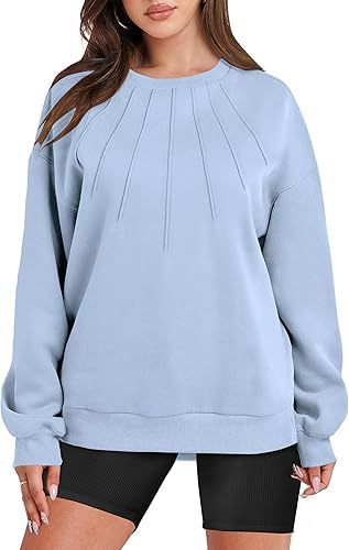 Pull ample et décontracté à col rond et plissé pour femme
