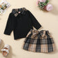 Nouveaux vêtements pour enfants : chemise à manches longues, jupe à carreaux, ensemble
