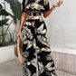 Ladies' Tropical Printed Off Shoulder Top With Lace Trim And Wide Leg Pants Set