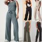 Combinaison de couleur unie sans manches, haut à nouer, pantalon élastique, barboteuse
