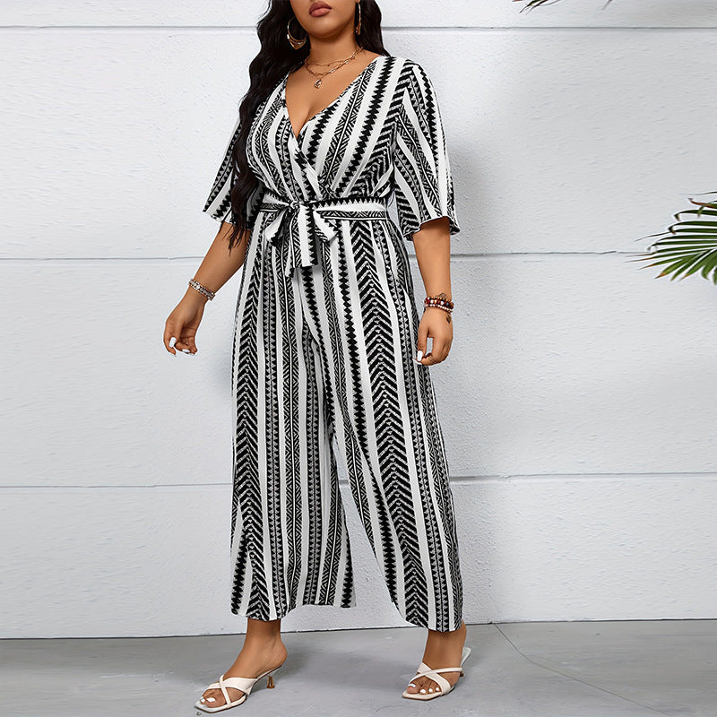 Women's Loose Short-sleeved Wide-leg Pants