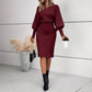 Elegant Crew-neck Flared-sleeve Waist-cinching Sheath Skirt