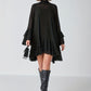 Chiffon Half-high Neck Dress With Flared Sleeves