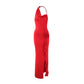 Sexy Asymmetrical Halterneck Three-Dimensional Floral Slim-Fit Split Evening Gown