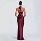 Neck-hanging Deep V-neck Pleated Lace-up Sexy Off-shoulder Slim-fit Long Dress