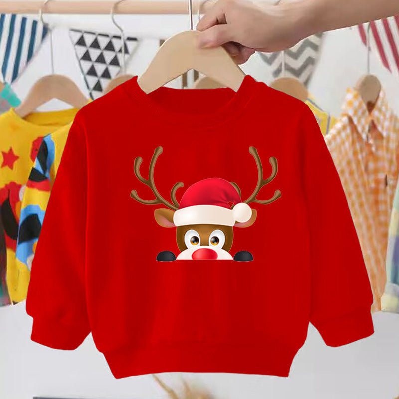 Pull pour enfant imprimé Père Noël, bonhomme de neige, élan