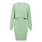 2pcs Knitted Dress Suit Fashion Solid Color Pullover Lantern-sleeved Sweater Fall Winter Women's Clothing