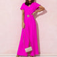 Solid Color And V-neck Waist Trimming Short-sleeved Casual Trousers Jumpsuit