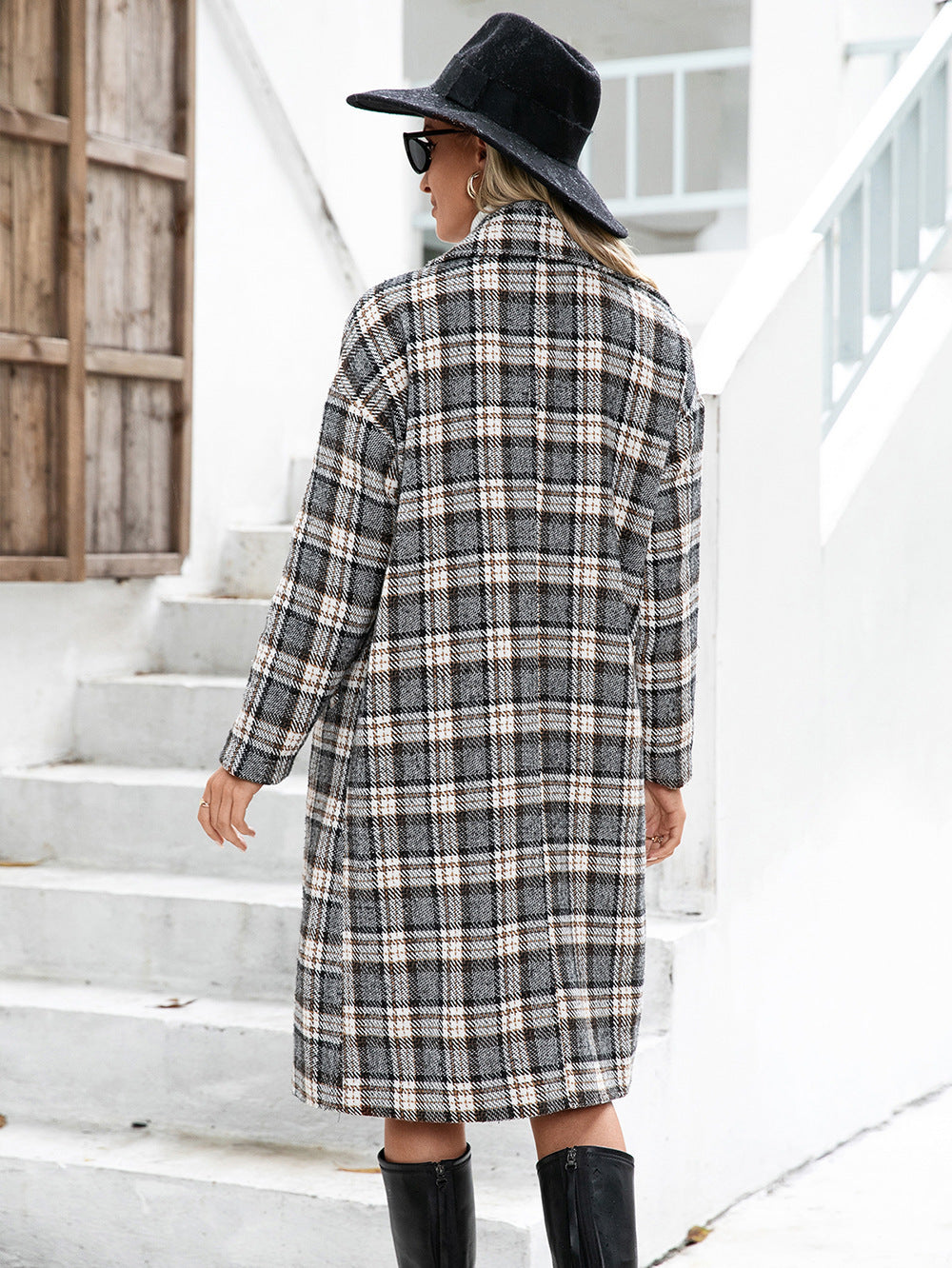 Long Double-breasted Cashmere Coat With Suit Collar