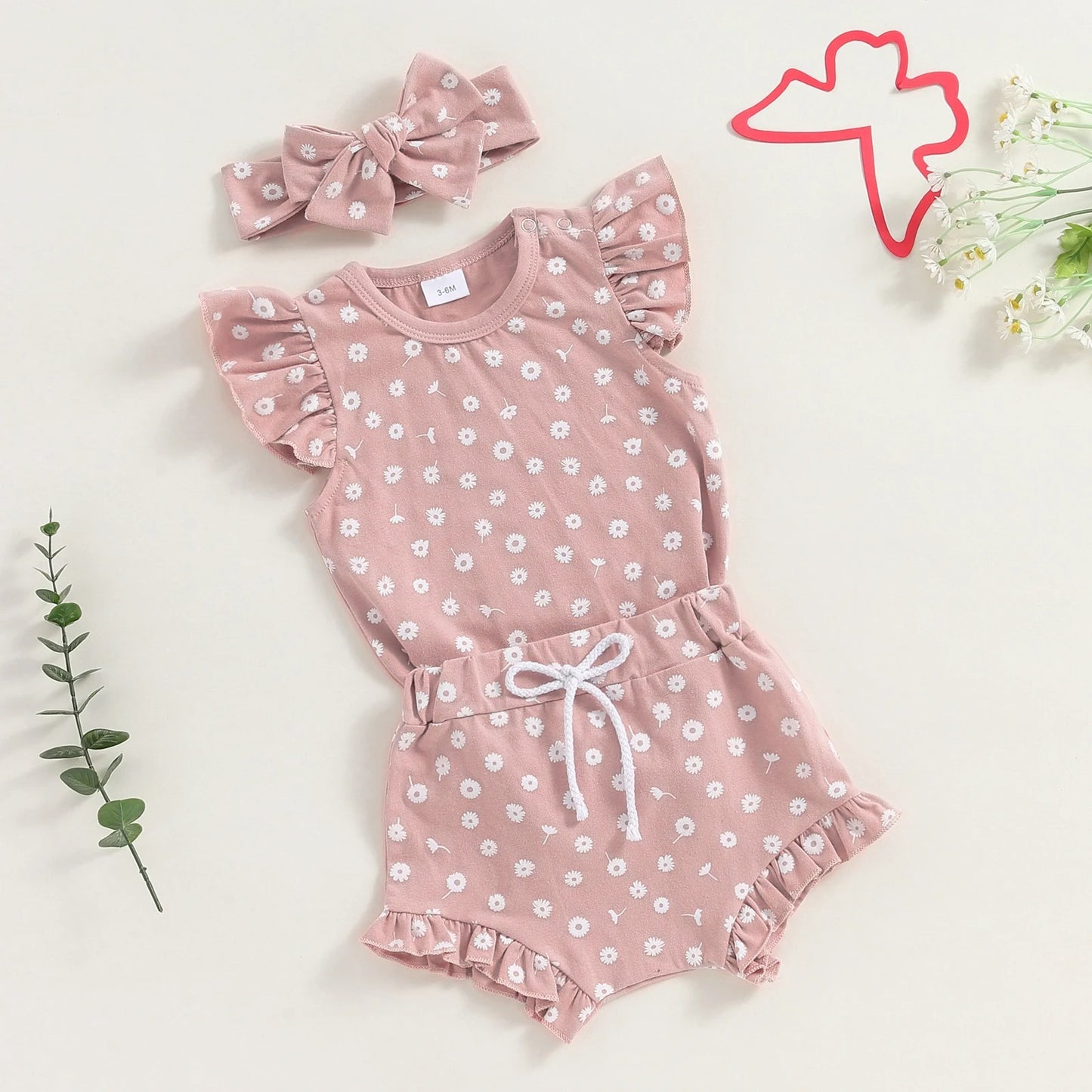 Combinaison à manches volantées et motif floral pour garçons et filles
